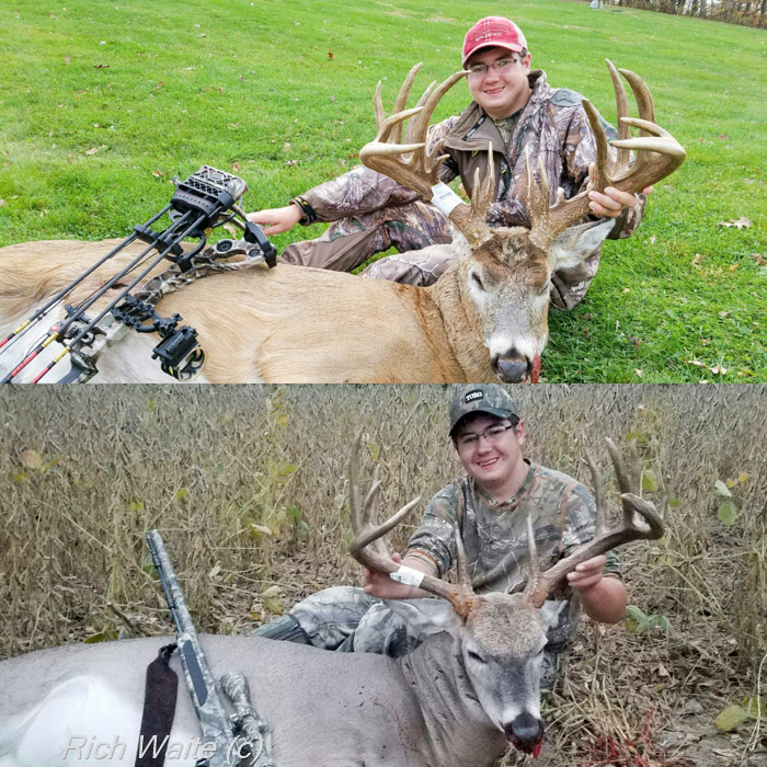 Record Iowa whitetail called Junkyard, top image. Tyler poses with the other buck he shot in 2016 in Iowa too!